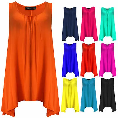 £7.38 • Buy Ladies HANKY Hem Womens Sleeveless Scoop Neck Jersey Long Tunic Vest Top 8-26