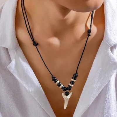 Fashion Wooden Bead Shark Tooth Shape Necklace Pendant For Men Hip-hop Style • $4.69