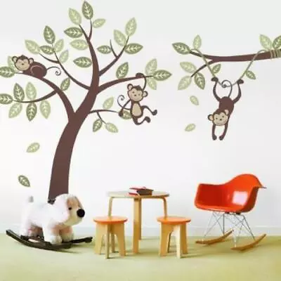 Three Monkey Tree Decal With Branch Vine • $125