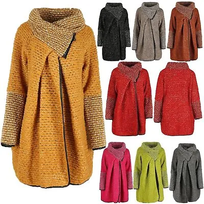 New Italian Ladies  Wool Mix Cocoon Lagenlook Zip Collar  Cardigan Coat/Jacket • £37.99