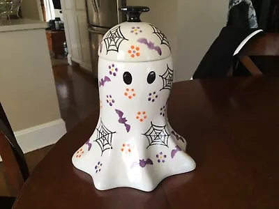 Temptations By Tara Boo-Fetti - Halloween Ghost Cookie Jar Spider Webs Bats • $34.99