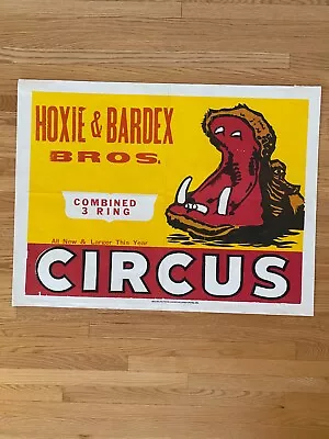 Vintage Hoxie & Bardex Bros Circus Hippo 28 X 21 Poster Wild Animal Africa Type • $19.99