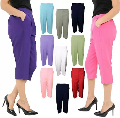 3 Pack Ladies Womens High Waisted Trousers Three Quarter 3/4  Size 10 12 White • £18.49