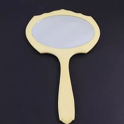 Vintage La Reine Oval Bakelite Hand Yellow Vanity Mirror Beveled Glass Celluloid • $19.99