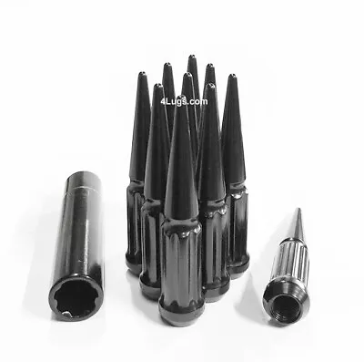 20X PCs 1/2 -20 SPLINE SPIKE BLACK SOLID STEEL LUG NUTS 4.5 INCHES TALL WITH KEY • $51.99