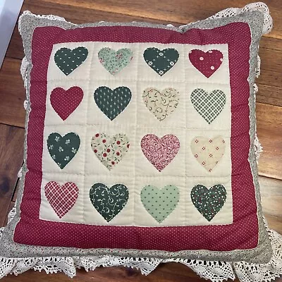 Christmas Hand Quilted Throw Pillow Vintage Fabrics 17 X 17  Heart Vintage Lace • $12.95