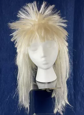 Halloween Wig Unisex Punk Rock White W/ Gold Threads 15 Inch Costume Party • $12.87