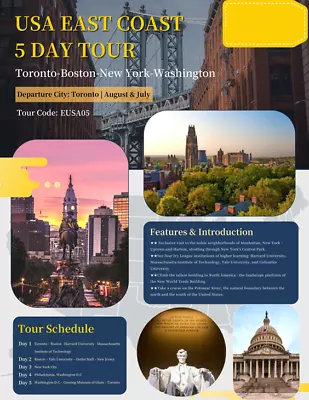 USA East Coast 5 Day Tour  (Toronto-Boston-New York-Washington)  2023 • $512.02