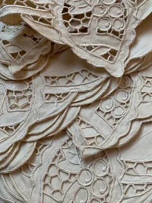 7 Vintage Heavy Linen 21  Cutwork Embroidery Madeira GRAPES Napkins SET Antique • $26