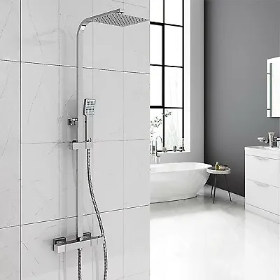 £58 • Buy ONESHOWERS Thermostatic Mixer Shower Set Square Chrome Twin Head Exposed Valve