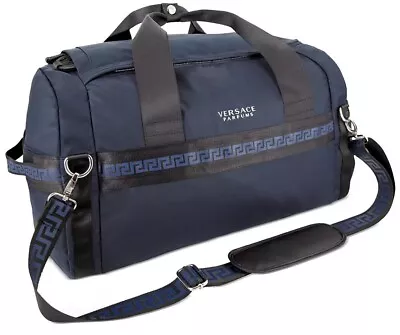 Versace Parfums Duffle &Backpack Dark Blue Faux Leather Gym Weekender Travel Bag • $54.99