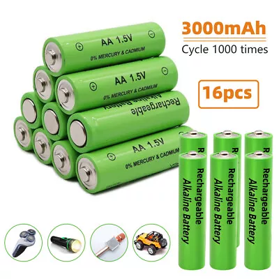 1.5V AA Rechargeable Alkaline Battery Batteries Charger For Led Light 16/32 Pack • $7.99