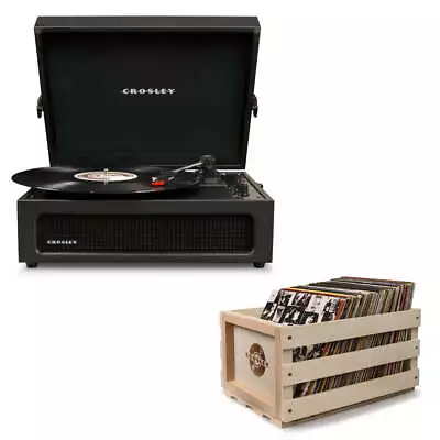 Crosley Voyager Black - Bluetooth Portable Turntable & Record Storage Crate • $256.38