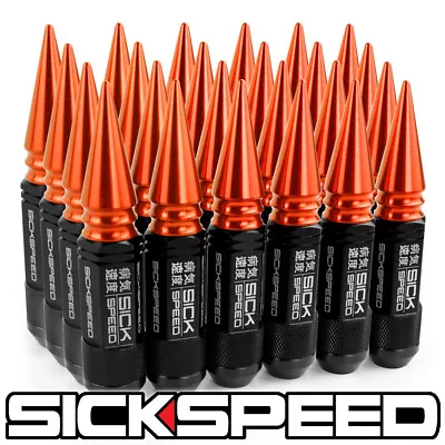 Sickspeed 24 Pc Black / Orange Spiked Aluminum 108mm 3 Pc Lug Nuts 14x1.5 • $144.95