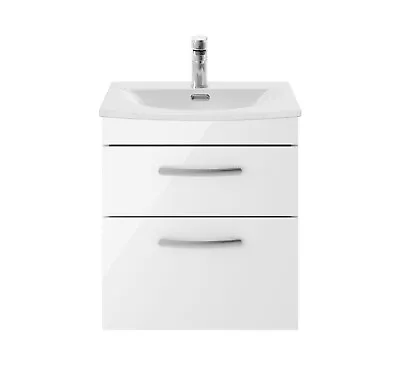 Nuie Athena 500mm Gloss White Wall Hung 2-Drawer Vanity Unit With Basin Cabinet • £214.95