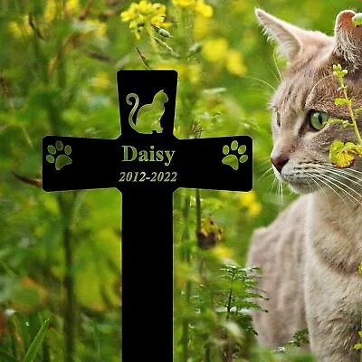 Cat Metal Memorial Stake Floral Cat Garden Stake Grave Marker Cross Garden Yard • $270.95