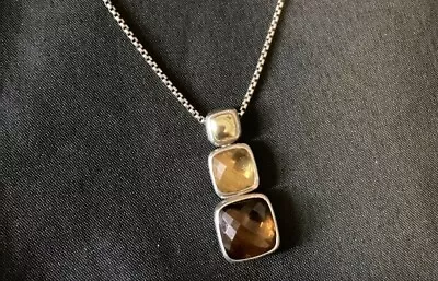 David Yurman Pendant Necklace Citrine Smokey Quartz Sterling Silver 18K Chiclet • $400