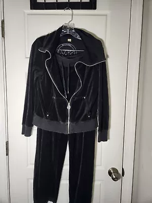 Y2K Michael Kors Track Suit Set Women M BLACK Velour SILVER Zipper MockNeck  • $50