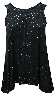 £11.95 • Buy Shiny Silver Polka Black Sleeveless Thick Strap Top Party Wear Ladies Made In UK