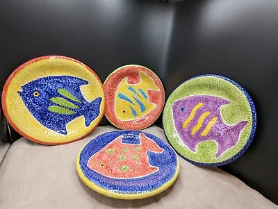 Set Of 4~Hand Painted 8.5  Fish Plates Made In Thailand Red Yellow Orange GREEN  • $48