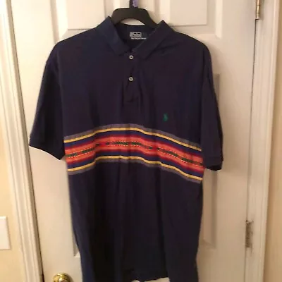 VTG Ralph Lauren Navy MultiColor Southwest Aztec Design Polo Shirt Men's XL • $39.99