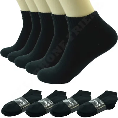 Black 3-12 Pairs Men Ankle Quarter Crew Thick Cushioned Socks Cotton Low Cut • $6.99