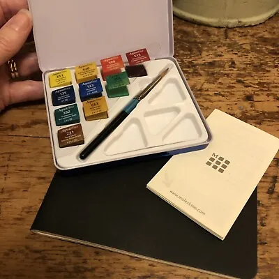 £17.99 • Buy Daler Rowney Aquafine Watercolour Paint Mini Travel Set Tin 10 Colours Brush Pad