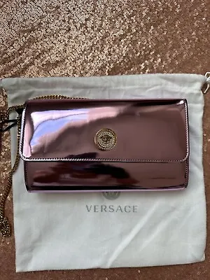 Authentic Versace Crystal Medusa Mirror Finish Leather Wallet On Chain Clutch • $1428.24