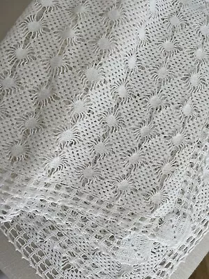 Vintage Crochet Tablecloth Topper Lace Doily Diamond Pattern 70x74 Cm In White • $24.95