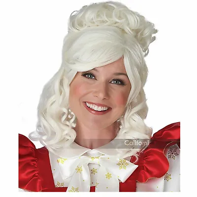 Adult Women's Mrs. Claus Christmas Curly White Holiday Costume Wig And Bun • $21.56