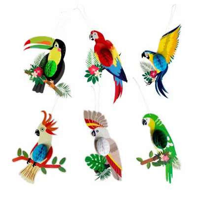 6 Honeycomb Paper Parrot Bird Hanging Ornament Tropical Hawaiian Party Decor • £7.68
