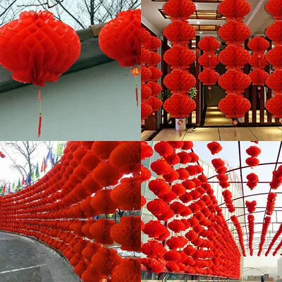 £6.99 • Buy 20X Chinese New Year Red Paper Lanterns Hang Lantern Tassel Hanging Party Decor