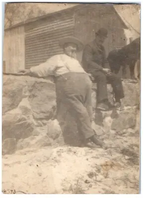 Fat Man Obese Pipe Overalls Top Hat Suspenders Barn Horse Victorian VTG Photo • $18