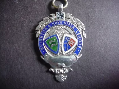 BRIGHTON & HOVE RIFLE LEAGUE Medal Fob Solid Silver 1935 Hallmarks • £35