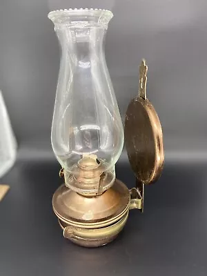 Vintage Metal & Glass Wall Mount Or Table Oil Lamp With Reflector Plate • $25