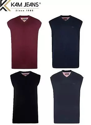 KAM Men's Premium Cotton V Neck Sleeveless Knit Jumpers (56) • £27.95