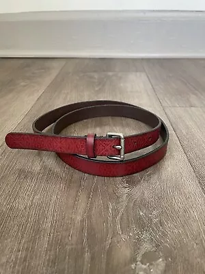 Red Embossed Genuine Leather Belt ~ Thin 3/4 Inch ~ Men’s Size Large 36-38 • $28