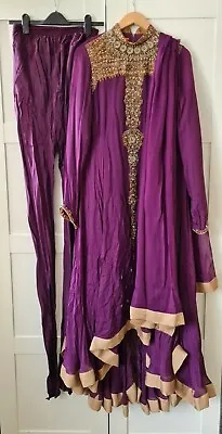 £27.30 • Buy Purple High Low Dress Long XL Beejees Chiffon Churidar Bronze Wedding Party Bead