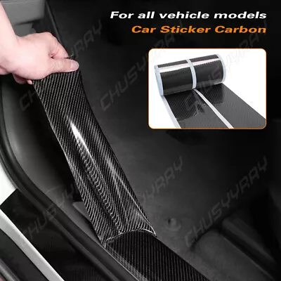 Car Black Carbon Fiber Scuff Plate Door Sill Cover Panel Step Protector Guard 4x • $12.98