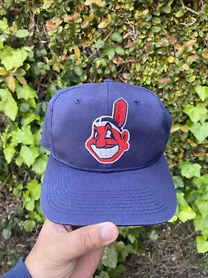 Vintage 90s Cleveland Indians Chief Wahoo Logo G Cap Snapback Hat MLB VTG • $39.99