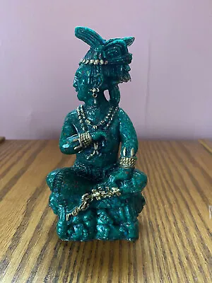 Aztec Tribal Mayan Malachite Green Warrior Statue Figurine W/ Gold Trim • $35