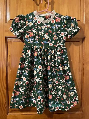 Vintage Girl’s Handmade School Dress Green Flower Garden Size 6 • $19.95