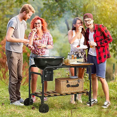 Outsunny Charcoal BBQ Grill on Wheels 21  Barbecue Smoker W/ Table Shelf • $157.49