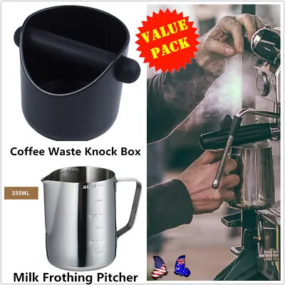 $23.45 • Buy Stainless Steel Milk Frothing Jug Frother Latte Pitcher&Coffee Waste Knock Box