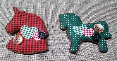 2 Vintage Horse Christmas Fridge Magnets Plaid Polka Dots Retro Puffy Buttons • $4.50