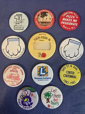 Lot Vintage Buttons~Wal-Mart~Tombstone Pizza~IBM ‘79~Steam Train Show~Lottery + • $4.99