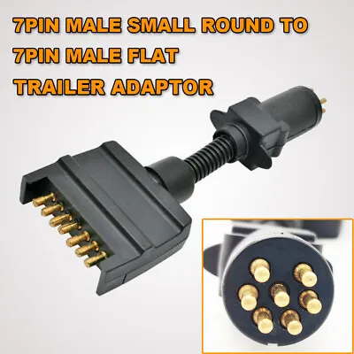 $15.95 • Buy 7 Pin Flat Male To 7 Pin Small Round Plug Trailer Adaptor Connector Socket 12