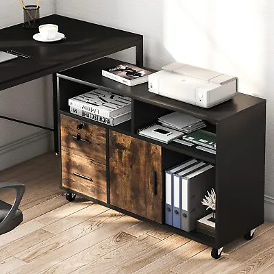 $95.99 • Buy Mobile Lateral File Cabinet 2 Drawer Printer Stand With 2 Open Storage Shelves