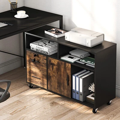 $95.99 • Buy Mobile Lateral File Cabinet 2 Drawer Printer Stand With 2 Open Storage Shelves