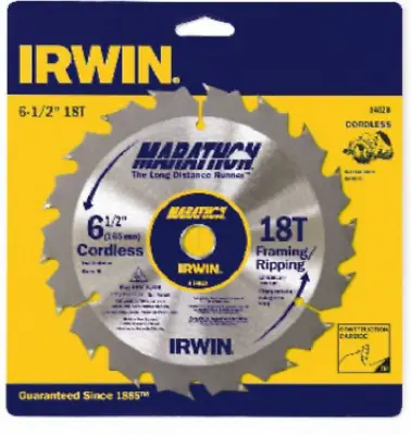 IRWIN Tools MARATHON Carbide Cordless Circular Saw Blade 6 1/2-Inch 18T 14020 • $9.99